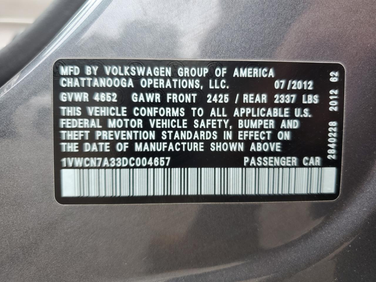 Photo 11 VIN: 1VWCN7A33DC004657 - VOLKSWAGEN PASSAT 