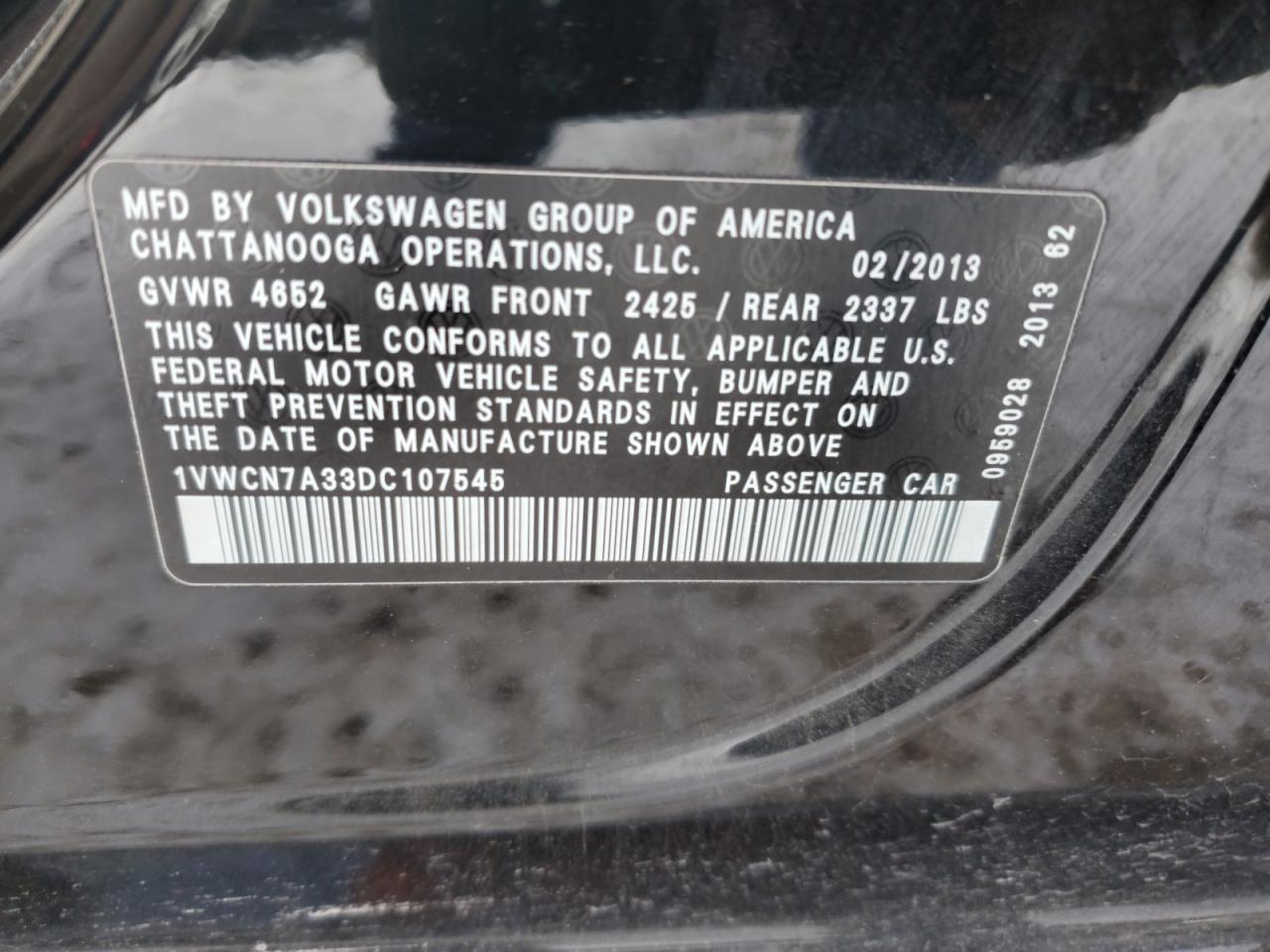 Photo 12 VIN: 1VWCN7A33DC107545 - VOLKSWAGEN PASSAT 