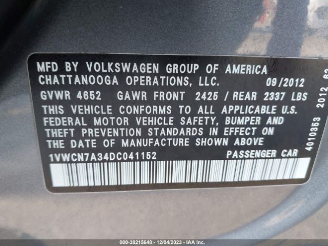 Photo 8 VIN: 1VWCN7A34DC041152 - VOLKSWAGEN PASSAT 