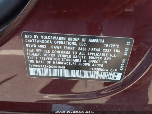 Photo 8 VIN: 1VWCN7A34DC051549 - VOLKSWAGEN PASSAT 