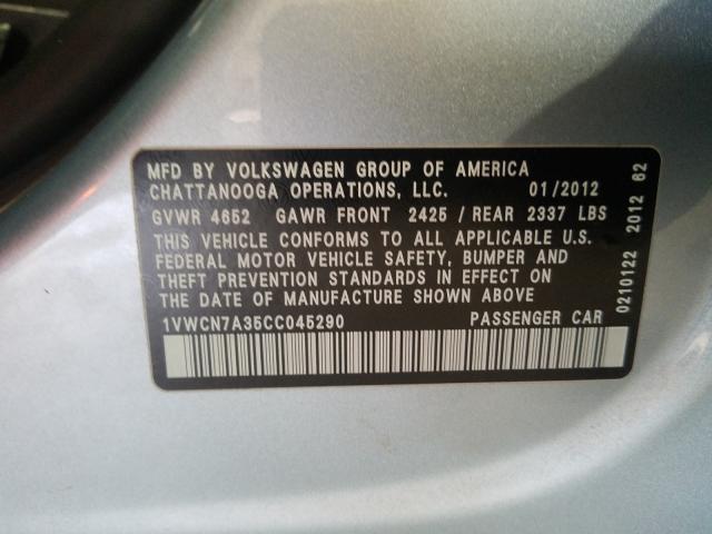 Photo 9 VIN: 1VWCN7A35CC045290 - VOLKSWAGEN PASSAT 