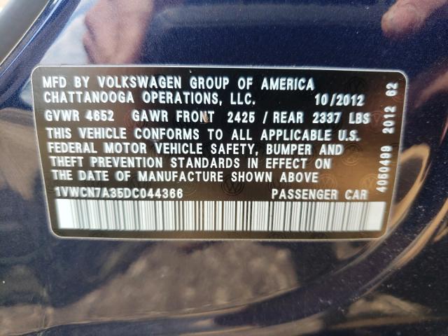 Photo 9 VIN: 1VWCN7A35DC044366 - VOLKSWAGEN PASSAT 