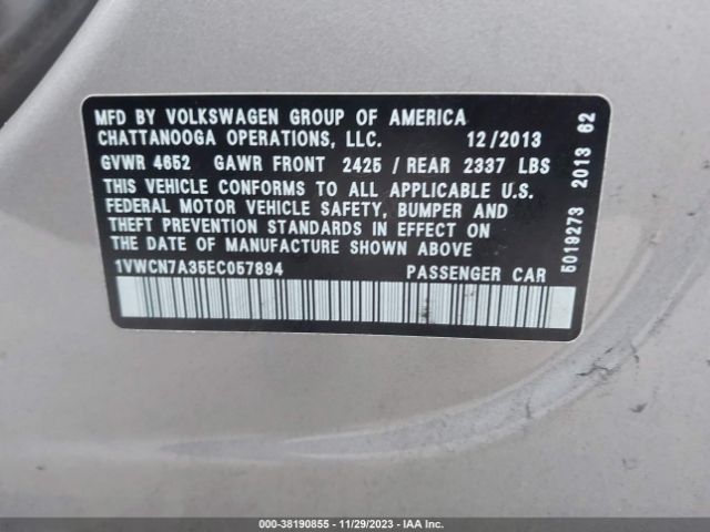 Photo 8 VIN: 1VWCN7A35EC057894 - VOLKSWAGEN PASSAT 