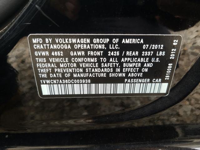 Photo 9 VIN: 1VWCN7A36DC003938 - VOLKSWAGEN PASSAT 