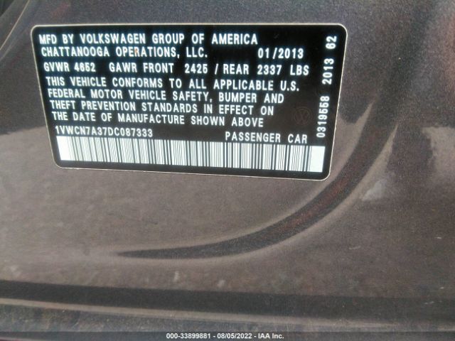 Photo 8 VIN: 1VWCN7A37DC087333 - VOLKSWAGEN PASSAT 