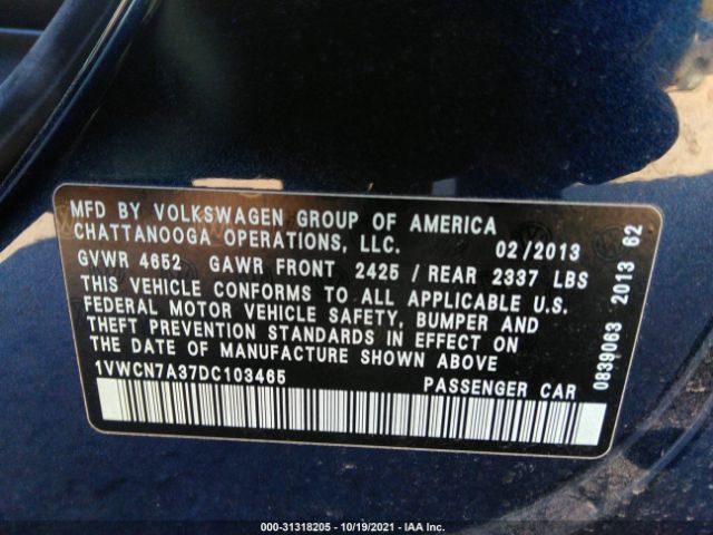 Photo 8 VIN: 1VWCN7A37DC103465 - VOLKSWAGEN PASSAT 