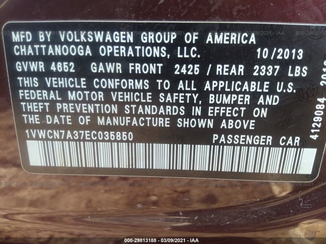 Photo 8 VIN: 1VWCN7A37EC035850 - VOLKSWAGEN PASSAT 