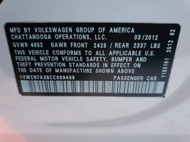 Photo 9 VIN: 1VWCN7A38CC069499 - VOLKSWAGEN PASSAT 