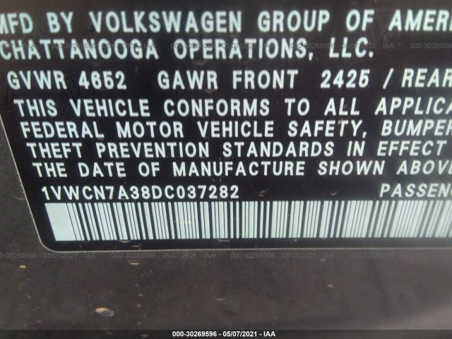 Photo 8 VIN: 1VWCN7A38DC037282 - VOLKSWAGEN PASSAT 