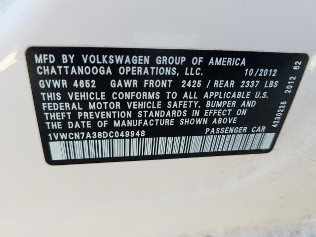 Photo 9 VIN: 1VWCN7A38DC049948 - VOLKSWAGEN PASSAT 