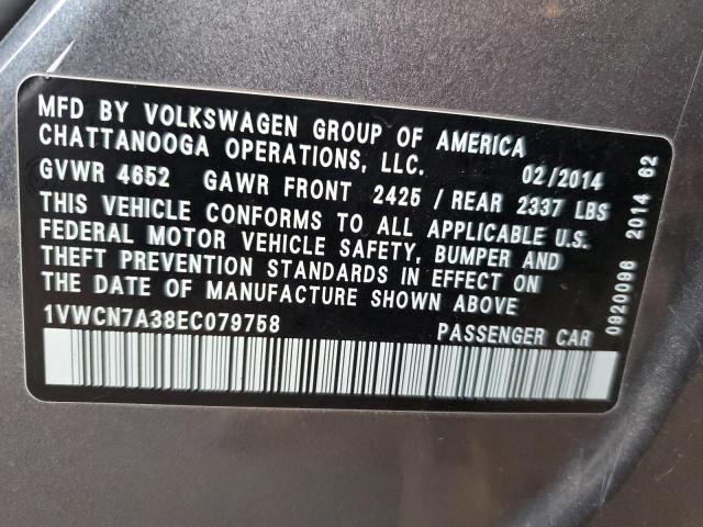 Photo 12 VIN: 1VWCN7A38EC079758 - VOLKSWAGEN PASSAT SEL 