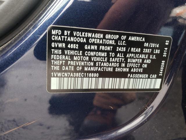 Photo 11 VIN: 1VWCN7A38EC116890 - VOLKSWAGEN PASSAT 