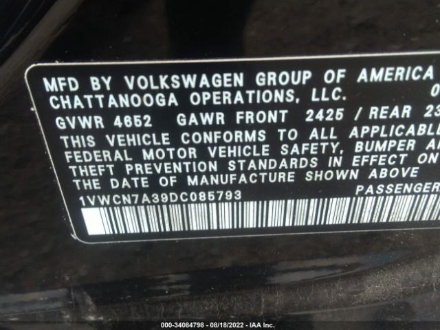 Photo 8 VIN: 1VWCN7A39DC085793 - VOLKSWAGEN PASSAT 