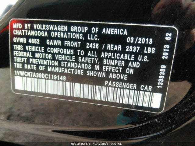 Photo 8 VIN: 1VWCN7A39DC119148 - VOLKSWAGEN PASSAT 