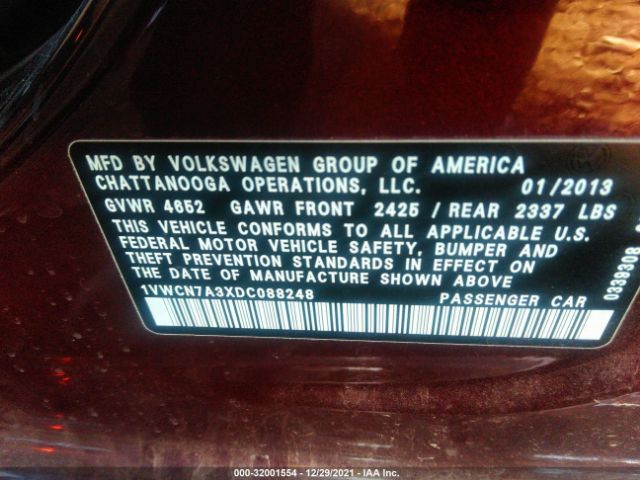 Photo 8 VIN: 1VWCN7A3XDC088248 - VOLKSWAGEN PASSAT 