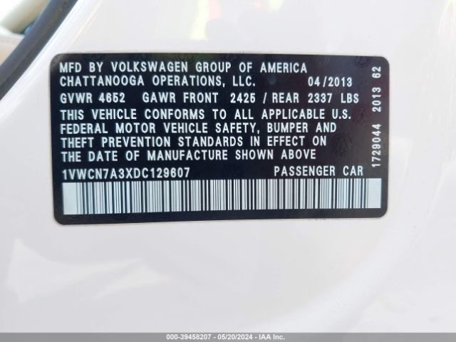 Photo 8 VIN: 1VWCN7A3XDC129607 - VOLKSWAGEN PASSAT 