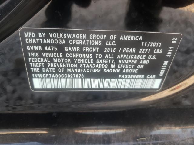 Photo 9 VIN: 1VWCP7A30CC027676 - VOLKSWAGEN PASSAT 