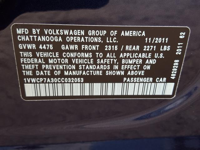 Photo 9 VIN: 1VWCP7A30CC032053 - VOLKSWAGEN PASSAT 