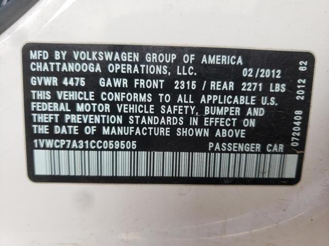 Photo 9 VIN: 1VWCP7A31CC059505 - VOLKSWAGEN PASSAT 