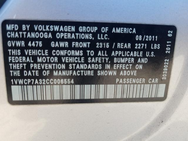 Photo 9 VIN: 1VWCP7A32CC006554 - VOLKSWAGEN PASSAT 