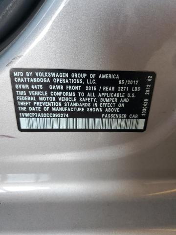 Photo 11 VIN: 1VWCP7A32CC093274 - VOLKSWAGEN PASSAT 