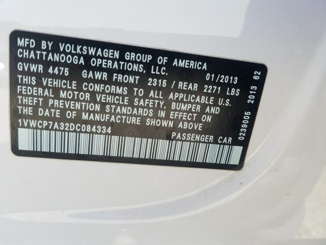 Photo 9 VIN: 1VWCP7A32DC084334 - VOLKSWAGEN PASSAT 