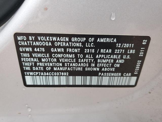 Photo 11 VIN: 1VWCP7A34CC037692 - VOLKSWAGEN PASSAT SEL 