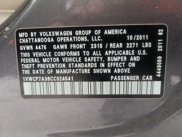 Photo 9 VIN: 1VWCP7A36CC024541 - VOLKSWAGEN PASSAT 