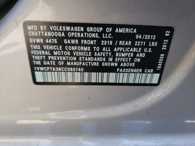 Photo 9 VIN: 1VWCP7A36CC080740 - VOLKSWAGEN PASSAT 