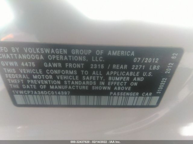 Photo 8 VIN: 1VWCP7A36DC014397 - VOLKSWAGEN PASSAT 