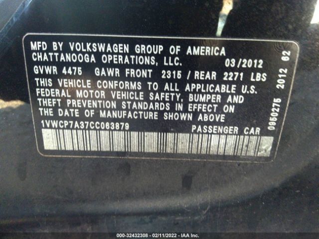 Photo 8 VIN: 1VWCP7A37CC063879 - VOLKSWAGEN PASSAT 