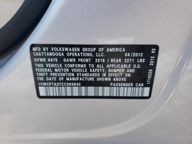 Photo 11 VIN: 1VWCP7A37CC083842 - VOLKSWAGEN PASSAT 