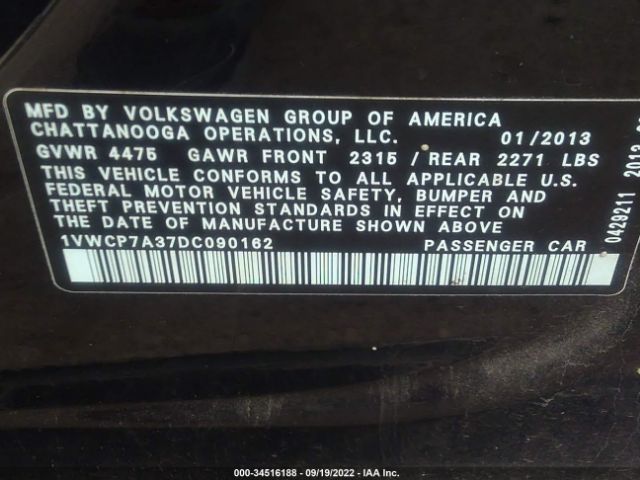 Photo 8 VIN: 1VWCP7A37DC090162 - VOLKSWAGEN PASSAT 