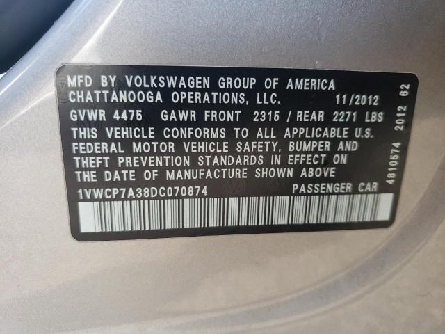 Photo 11 VIN: 1VWCP7A38DC070874 - VOLKSWAGEN PASSAT 