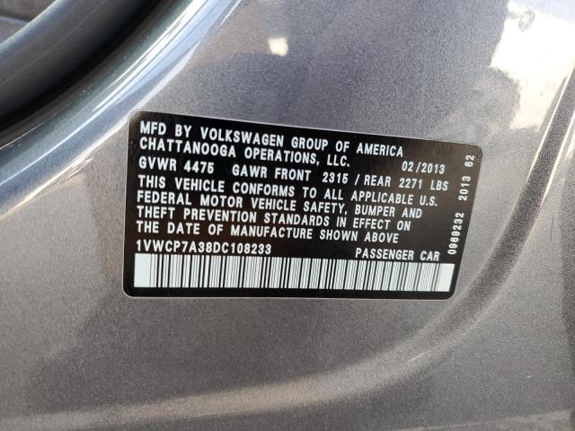 Photo 12 VIN: 1VWCP7A38DC108233 - VOLKSWAGEN PASSAT SEL 