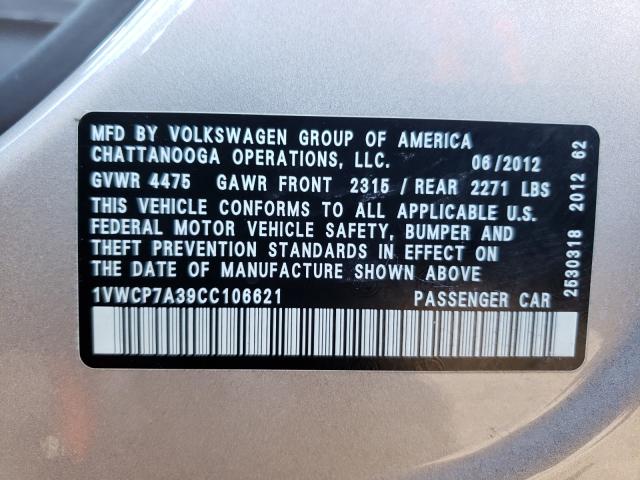 Photo 9 VIN: 1VWCP7A39CC106621 - VOLKSWAGEN PASSAT 