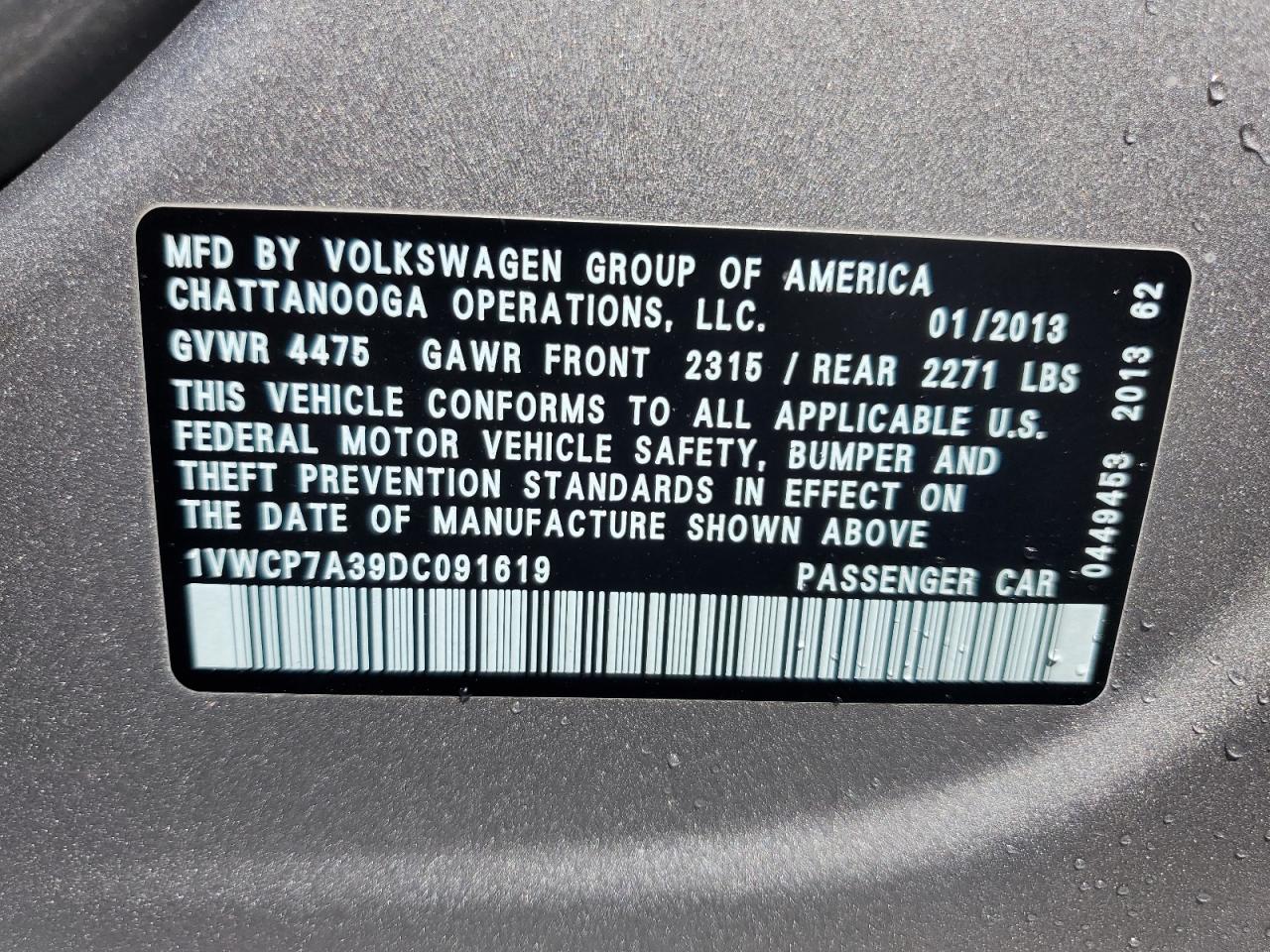 Photo 11 VIN: 1VWCP7A39DC091619 - VOLKSWAGEN PASSAT 