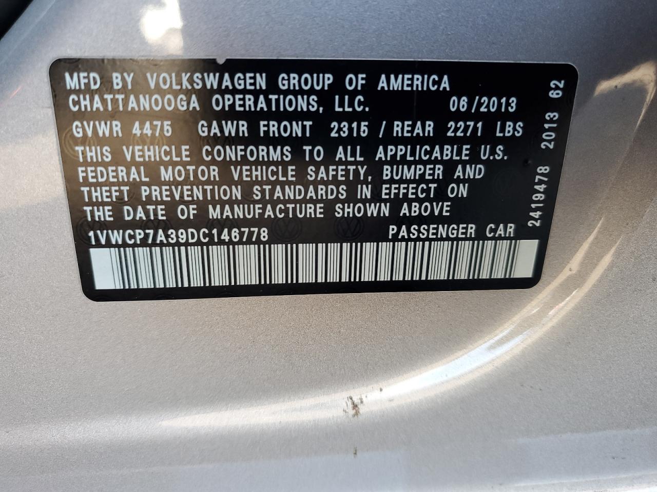 Photo 11 VIN: 1VWCP7A39DC146778 - VOLKSWAGEN PASSAT 