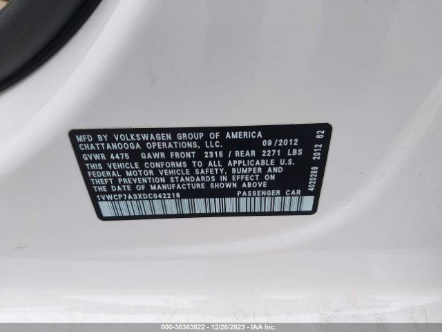 Photo 8 VIN: 1VWCP7A3XDC042218 - VOLKSWAGEN PASSAT 