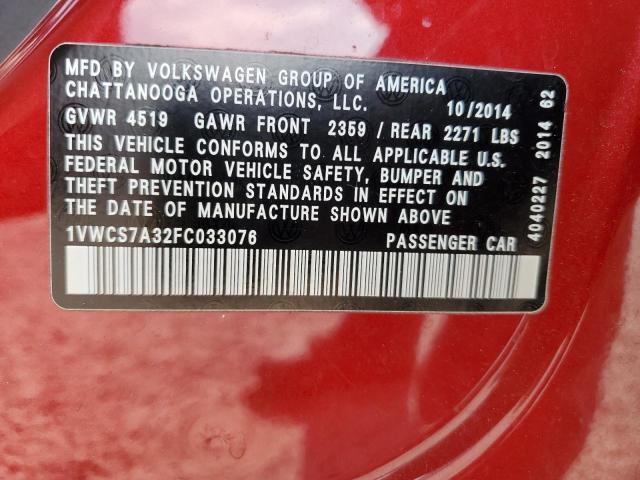 Photo 11 VIN: 1VWCS7A32FC033076 - VOLKSWAGEN PASSAT 