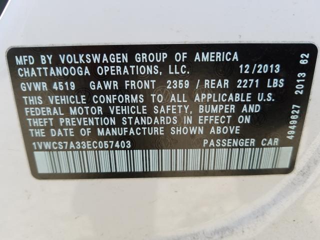 Photo 9 VIN: 1VWCS7A33EC057403 - VOLKSWAGEN PASSAT 