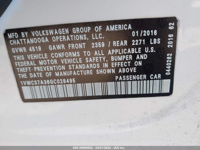 Photo 8 VIN: 1VWCS7A36GC028495 - VOLKSWAGEN PASSAT 