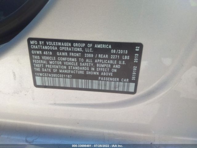 Photo 8 VIN: 1VWCS7A38EC021187 - VOLKSWAGEN PASSAT 