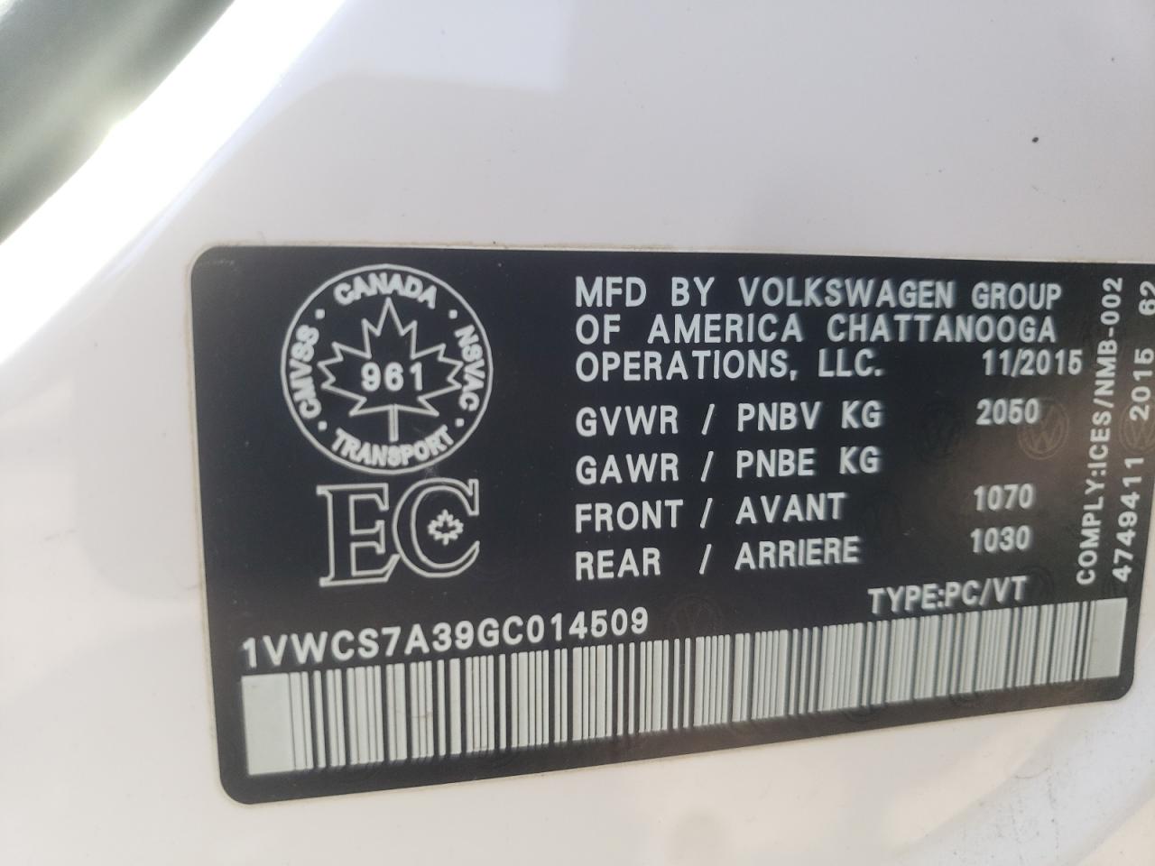 Photo 11 VIN: 1VWCS7A39GC014509 - VOLKSWAGEN PASSAT 