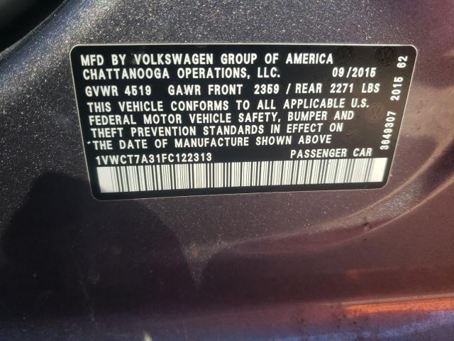 Photo 9 VIN: 1VWCT7A31FC122313 - VOLKSWAGEN PASSAT 