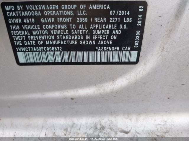 Photo 8 VIN: 1VWCT7A33FC008572 - VOLKSWAGEN PASSAT 