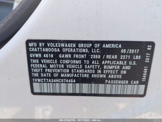 Photo 8 VIN: 1VWCT7A34HC074454 - VOLKSWAGEN PASSAT 