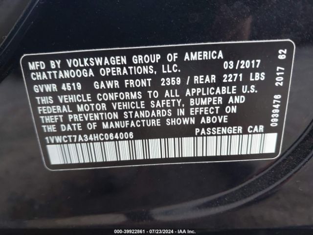 Photo 8 VIN: 1VWCT7A34HCO64006 - VOLKSWAGEN PASSAT 