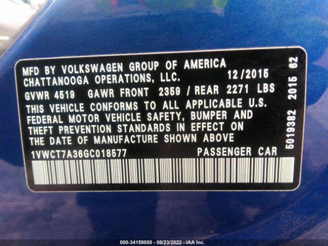 Photo 8 VIN: 1VWCT7A36GC018577 - VOLKSWAGEN PASSAT 