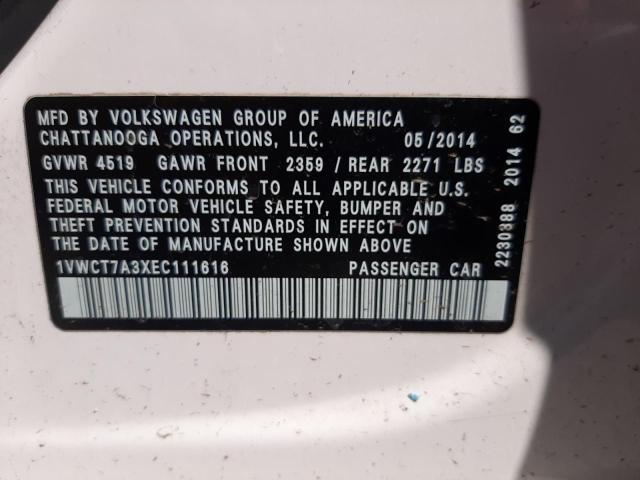 Photo 9 VIN: 1VWCT7A3XEC111616 - VOLKSWAGEN PASSAT 